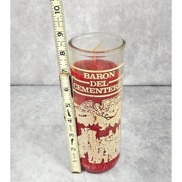 Baron Del Cementerio Red Glass Candle Botanica Shamanic 8.5" - Picture 6 of 10